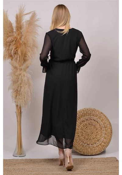 Dip Moda Kadın Beyaz Baby Shower Şifon Hamile Elbise Dphml003 Siyah
