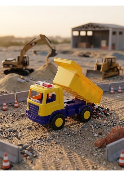 İttirmeli Damperli Kamyon 20 Cm Yükselebilen Kasalı İş Makinası Temalı Oyuncak Kamyon Çok Renkli