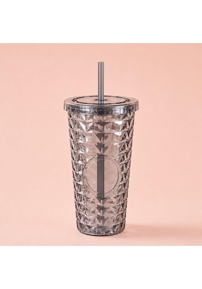 Pipetli Mika Bardak 500 Ml, Kapaklı Ve Pipetli İçecek Bardağı, Soğuk Kahve Meşrubat Smoothie Ve Günlük Kullanım İçin Pratik Plastik Bardak Siyah Açık Beyaz