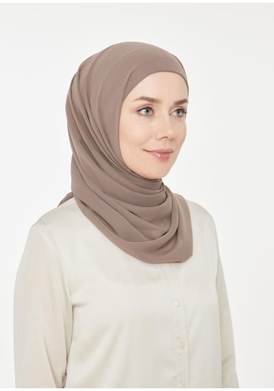 Melodi Scarf Kadın Tesettür Pratik Boru Boneli Hazır Şifon Şal Vizon Vizon