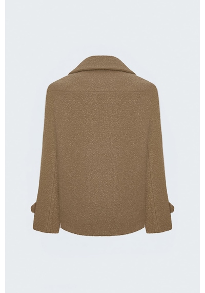 Sateen Dokulu Buklet Kısa Kaban - Camel-138027