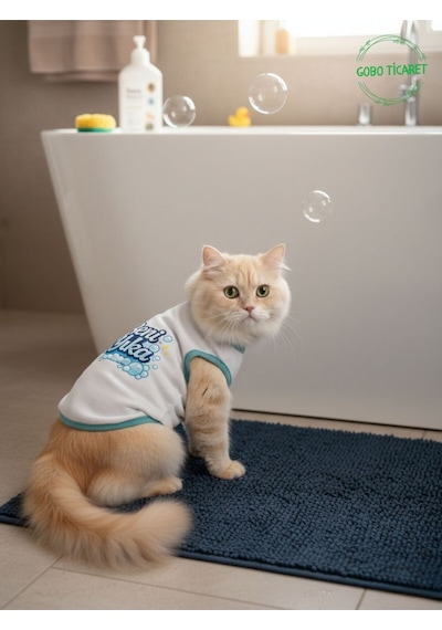 Beyaz Beni Yıka Baskılı Kedi Ve Köpek Kıyafeti Evcil Hayvan Tişörtü Elbisesi Medium/m/beden 2