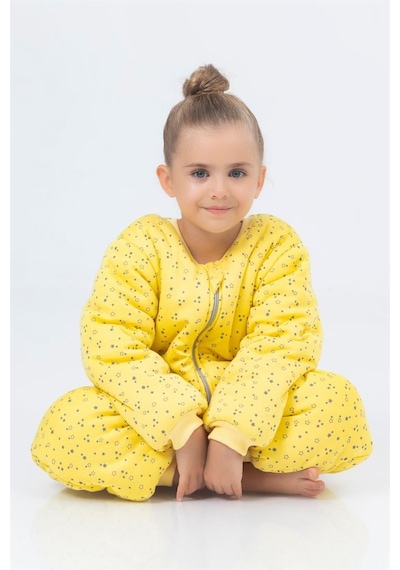 Cantoy Kız Erkek Çocuk Kalın Elyaf Dolgulu Premium Kalite 2.5 Tog Desenli Uyku Tulumu Açık Sarı