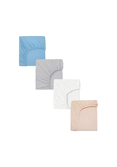 4 Adet Pamuklu Ve Lastikli 60 X 120 Cm Penye Bebek Çarşaf-mavi-gri