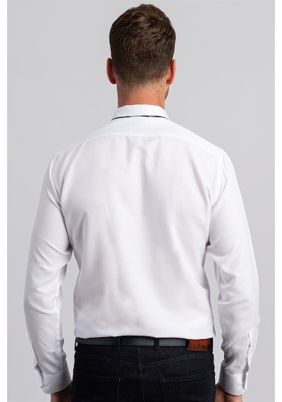 Tudors Modern Slim Fit Dar Kesim Armürlü Erkek Gömlek-20912 Beyaz