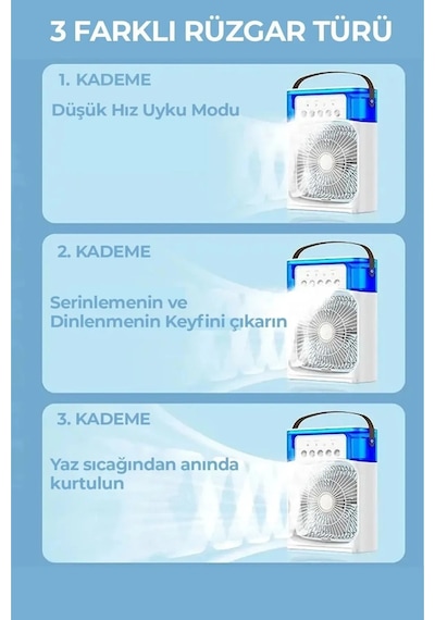 Enshall Yeni Işıklı 600ml 5 Spreyli Vantilatör Buzlu Buharlı
