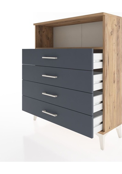 Arges Şifonyer Tek Raflı 4 Çekmeceli 88x30x106 Çam-antrasit Çam