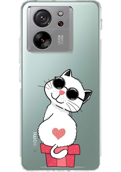 Xiaomi Mi 13t Uyumlu Kamera Korumalı Coolcat Tasarımlı Şeffaf Silikon Kılıf Şeffaf