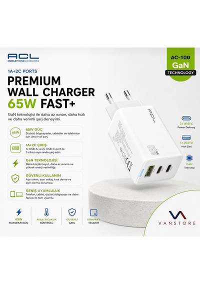 Acl Ac-100 65w Gan Hızlı Şarj Cihazı Usb-c Şarj Adaptörü 65w Şarj Cihazı