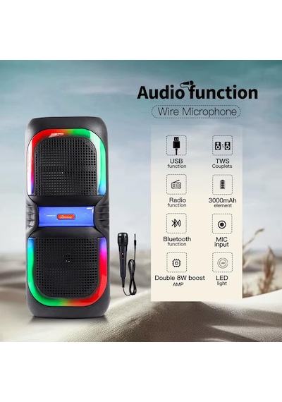 Bluetooth Ms2039 Hoparlör Rgb Led Işıklı Mikrofonlu Telefon, Aux, Radyo, Kareoke, Usb Bağlantı Bataryalı