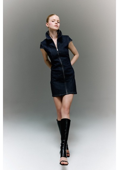 Defacto Fermuarlı Mini Jean Elbise H6340ax26smnm82 Mavi-nm82