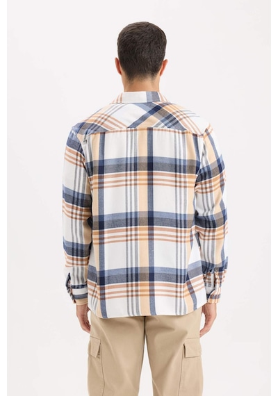 DeFacto Regular Fit Polo Yaka Kareli Flanel Uzun Kollu Gömlek D5835AX24AUER140