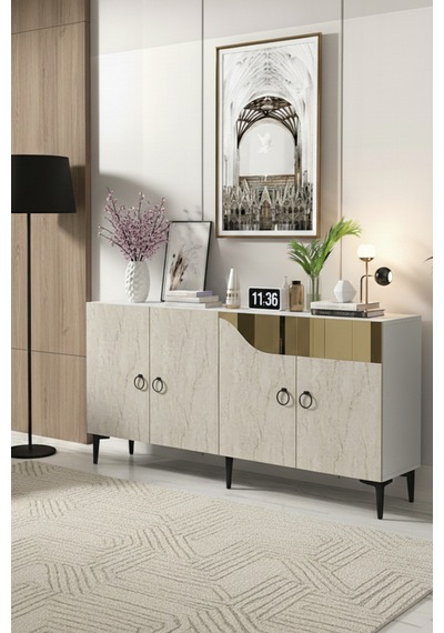 Ka1514btg Gama Konsol Ve Tv Sehpası Beyaz-traverten-gold 150cm