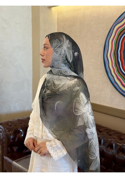Moda Kaşmir Esilda Desen Aya Şal Kemik-koyu Gri