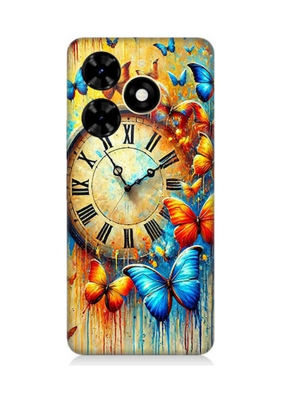 Tecno Spark 20c Uyumlu Saat Ve Kelebek Zamanı Desenli Silikon Kılıf Çok Renkli