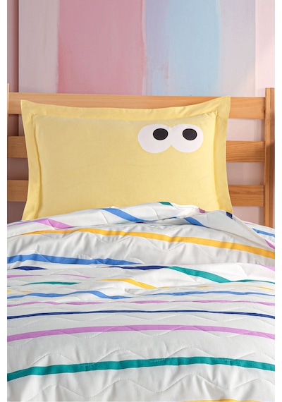 Eponj Home Kapitone Yatak Örtüsü Seti Tek Kişilik Funny Sarı Lila