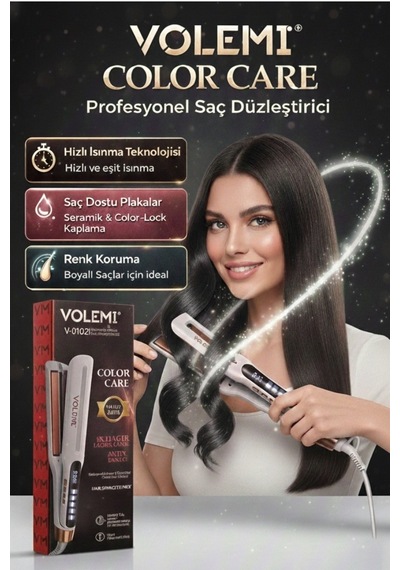Volemı V-0103 Profesyonel Wag Maşası Color Care, 5x Renk Koruma, Keratin Yağlı Seramik Kaplama Dijital Isı Ayarlı Maşa