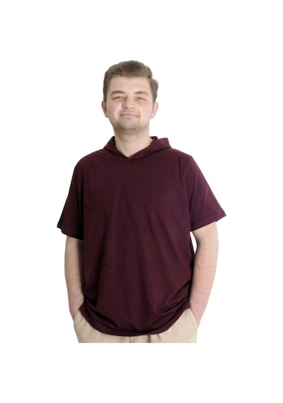 Mode Xl Büyük Beden Erkek T-Shirt Kapşonlu Kısa Kol 23118 Mürdüm 001