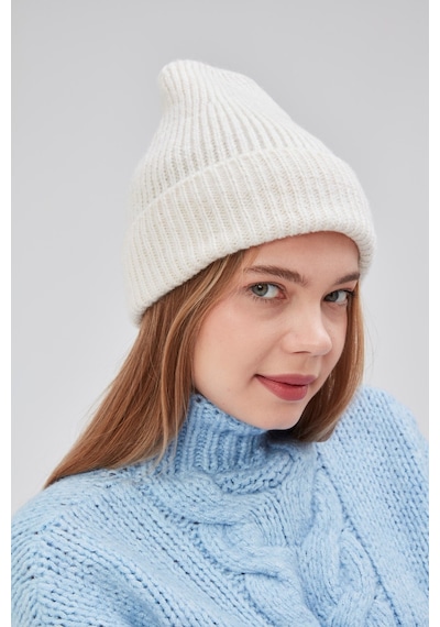 Derikem Basic Şık Standart Lüks Unisex Tiftik Bere Beyaz