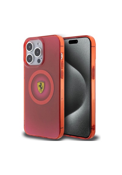 Apple iPhone Uyumlu 15 Pro Max Kılıf Ferrari  Lisanslı M-safe Şarj Özellikli Parçalanan Noktalar Des