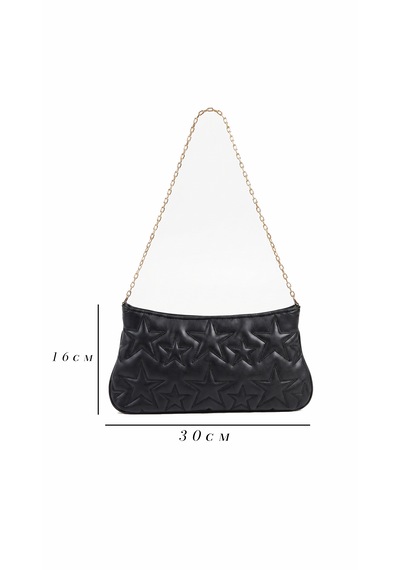 Esvelans Yıldız Desenli Zincir Askılı Portföy El Kol Ve Omuz Çantası Astarlı Clutch Çanta Siyah