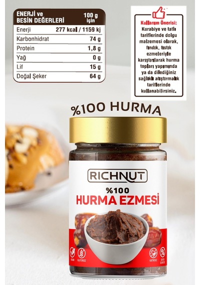 %100 Doğal Hurma Ezmesi 400 Gr Katkısız Hurma Püresi