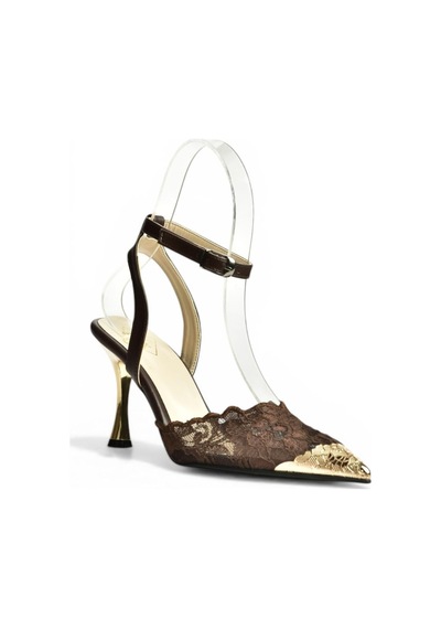 Fox Shoes Y752093806 Kahverengi Dantel İnce Galveniz Topuklu Kadın Ayakkabı