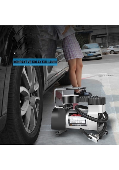 Araba Oto Araç Lastik Şişirme Pompası Metal Motorlu Kompresör 150 Psi Çakmaklık Girişli Kompresör