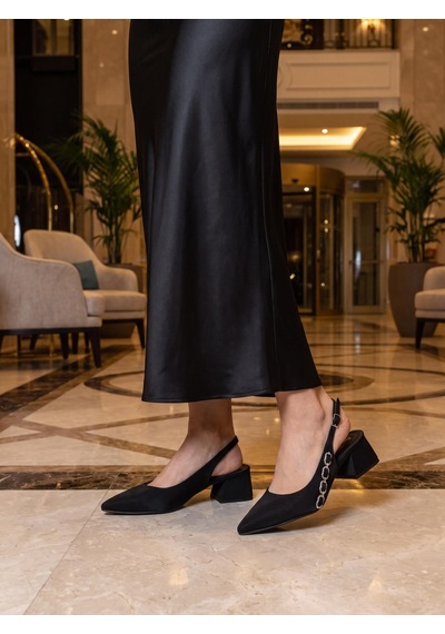 Nesil Shoes Peri 3668 Siyah Saten Kadın Sandalet