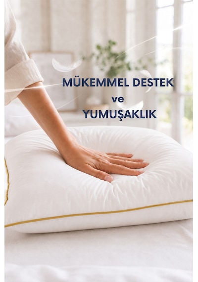 Gold Rengi Biyeli 1100 Gram 50x70 Cm 1 Adet, Lüks Otel Yastığı Beyaz