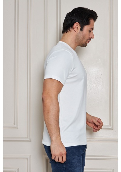 Erkek Jeuss Oysho Kumaş Sıfır Yaka Beyaz Tshirt