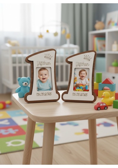 1 Yaş Doğum Günü Magnet 10'lu Fotoğraf Çerçeveli Ahşap