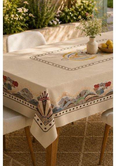 Vivanni Home Yıkanabilir Dikdörtgen Masa Örtüsü Günlük Kullanıma Uygun Pratik Ve Uzun Ömürlü Dağ Desenli