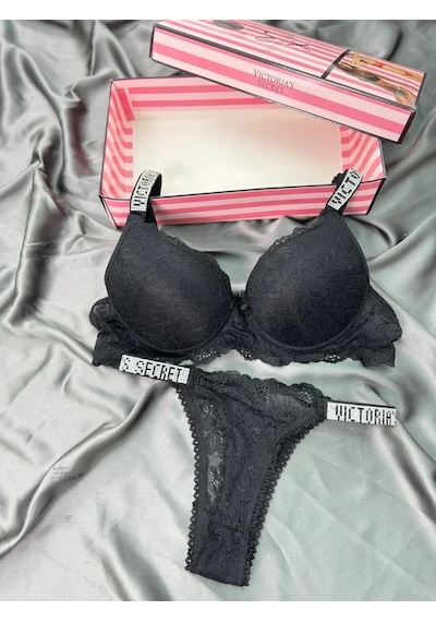 Victoria's Secret Victoria"s Secret Pusch Up Set Alt Üst Dolgulu Sütyen Ve Külot Takım 2"li Set Siyah