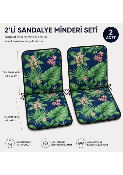 2adet Rattan Arkalıklısandalye Minderi Kalınlık 4cm Tropikalyeşil Yeşil