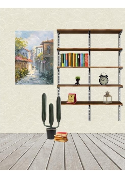 Rafburada Rafburada® 5 Katlı Duble Kitaplık. Ahşap Duvar Rafı. Dekoratif Ra