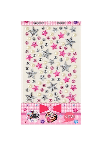 Pembe Gümüş Taş & Yıldız İncili Rhinestone Sticker Yapışkanlı Yüz, Tırnak, Vücut Ve Süs Taşı Çok Renkli
