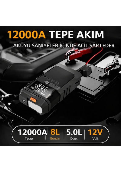 12000 Mah Akü Takviye & Hava Kompresörü 1200a Güç 150 Psı