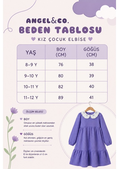 Angel&co. Girls Clothing Brode Yaka Müslin Midi Elbise-mor Lavanta Moru Lavanta Moru