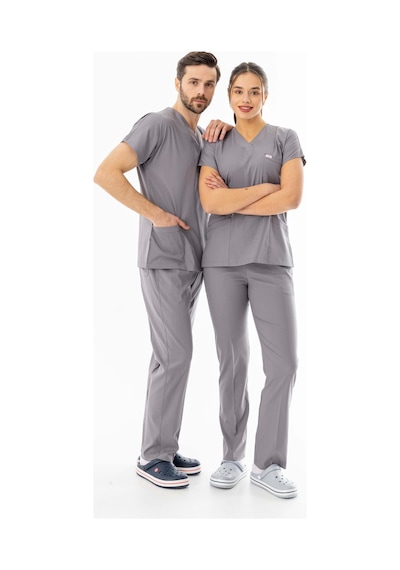 Likra Yarasa Kol Doktor Hemşire Forması Açık Gri Lyrs1010 Açık Gri