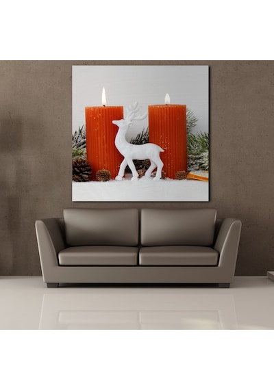 İkili Turuncu Mum Kanvas Tablo 100x100cm