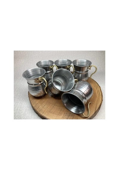 430 Paslanmaz Çelik Dövme Ayran Bardağı 6'lı Set -metal Otantik Bardak - Çelik Maşrafa Metalik