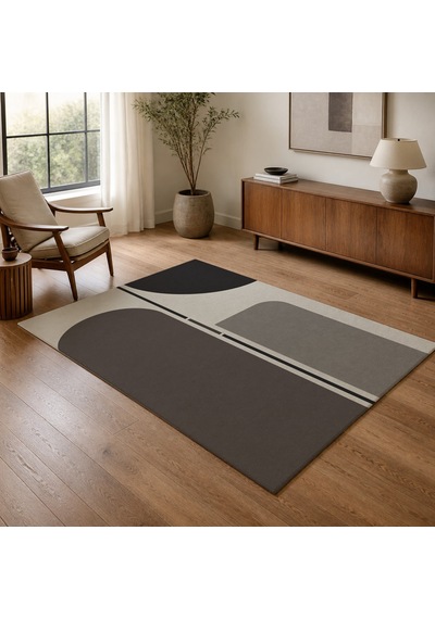 Kartela Halı Eksen Kemerli Modern Halı Antrasit Kaymaz Taban Makinede Yıkanabilir 180x270 Cm
