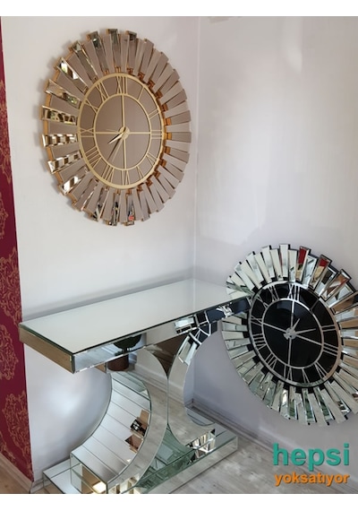 Güneş Gold Bronze Altın Bronz 85 Cm Dekoratif Aynalı Duvar Saati