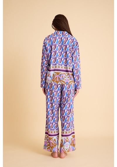Amarelle Liberty Mor Desenli Gömlek Yaka Pijama Takımı-önden Düğmeli, Viskon