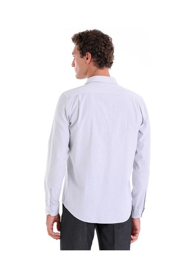 Hatemoğlu Gri Ç. Comfort Fit Çizgili Pamuklu Slim Yaka Uzun Kollu Casual Gömlek Gri