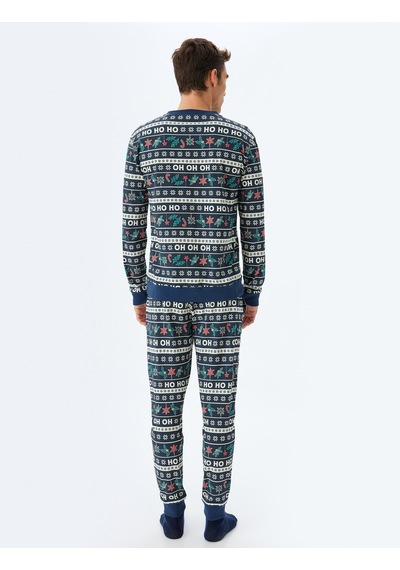 Koton Yılbaşı Temalı Rahat Kesim Pamuklu Örme Pijama Seti Lacivert Desenli 5wlm40033mk Lacivert Desenli Lacivert