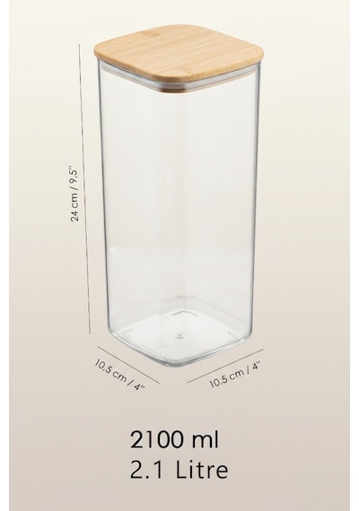 Bambu Kapaklı Kare 6 Lı 2100 Ml Hava Geçirmez Gıda Saklama Kabı Seti 2.1 Litre Büyük Boy Şeffaf