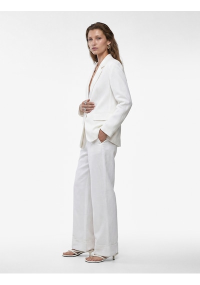Koton Keten Karışımlı Uzun Kollu Düğmeli Cepli Kruvaze Blazer Ceket Beyaz 6sak50089pw