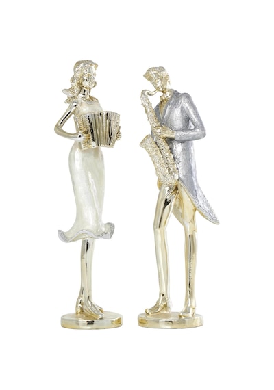 Reçine Müzisyen Heykeli, Akordeon/saksafon, 2'li Set, 10x36 Cm, Altın Diğer